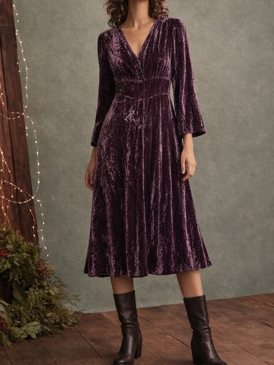 J. Jill Dresses & Skirts - J Jill Silk Blend Purple Velvet Button Midi Dress